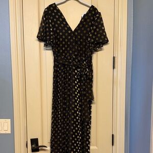 Astr Black Wrap Jumpsuit with Gold Polka Dots